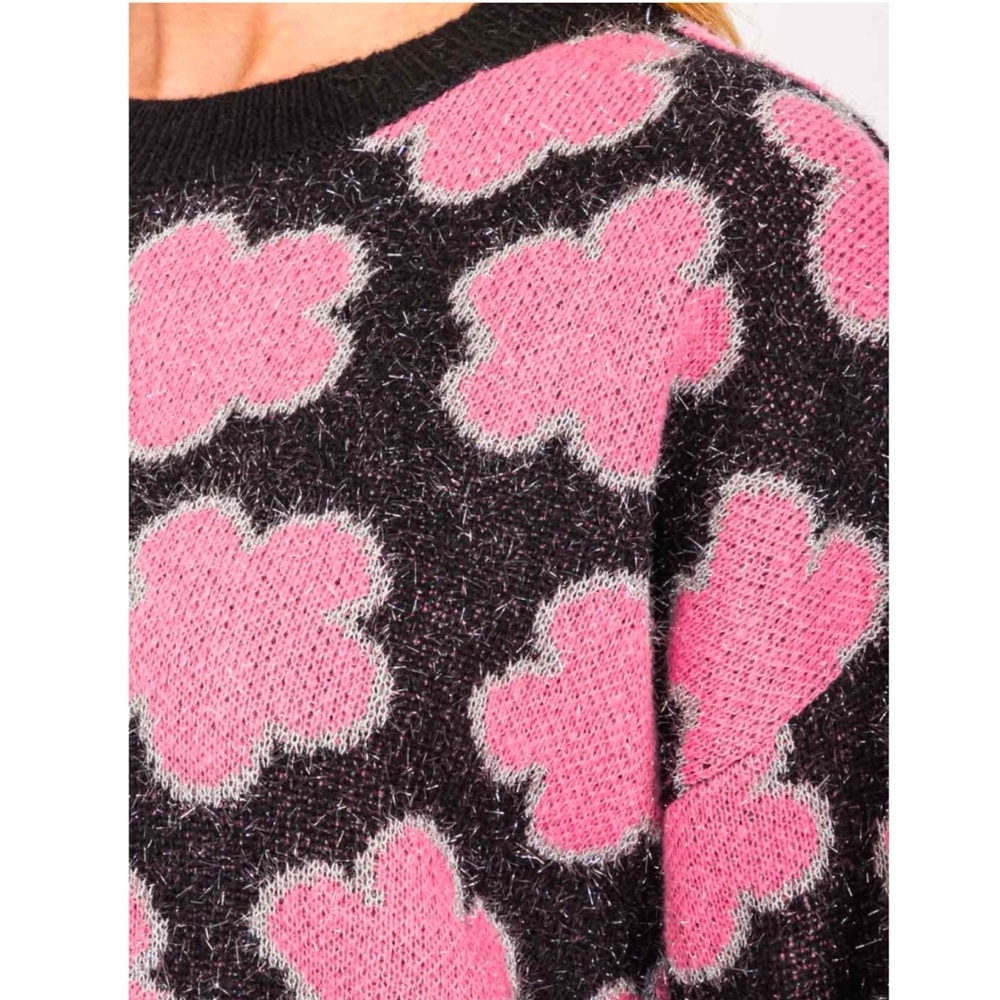 PEACH LOVE CALIFORNIA Floral print metallic silver detail sweater S M L - Picture 7 of 9